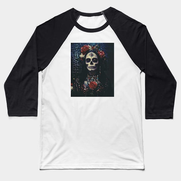 Santa Muerte Vintage Painting Baseball T-Shirt by metamorfatic